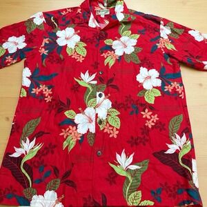 Hilo Hattie Hawaiian Shirt Mens Sz M Red 25th National Veterans Golden Age Games